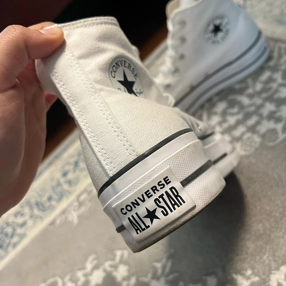 Converse White High-Top Canvas Sneakers - Classic Lace-Up Style - Picture 5 of 9